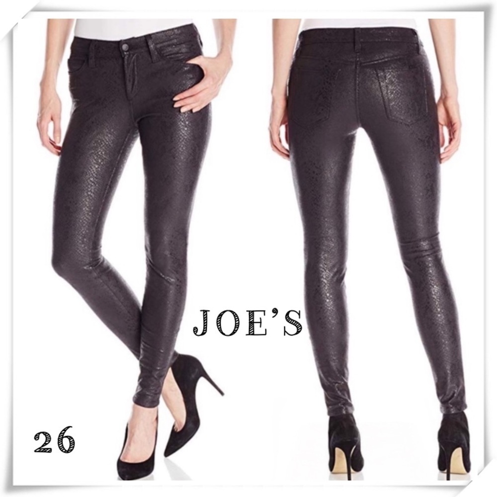 JOE’S Jeans Mid Rise Skinny Ankle Snakeskin Jeans in Black Size 26